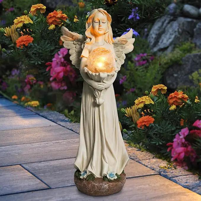 Angel Statue for Garden - 16.3 inches Guardian Solar Garden Statue, Gardening Gifts for Mom Grandma Lawn Ornaments Figurines for Outdoor Decor by GreenHaven Gardens
