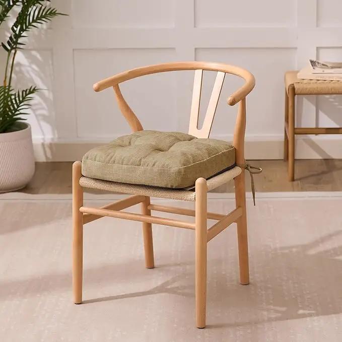 Chair Cushions for Dining Chairs, Dining Chair Cushions, Tufted Indoor Chair Pads with Ties & Non Slip Backing, Seat Cushions for Kitchen Chairs 16.5” x 16.5” x 3.5”, Set of 4, Khaki by GreenHaven Gardens