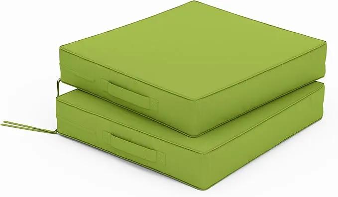 Patio Chair Cushions 17 X 16 X 3 Inch Waterproof Outdoor Seat Cushions for Patio Furniture, Outdoor Sofa Couch Pads with Ties & Handle, Set of 2, Grass Green by GreenHaven Gardens