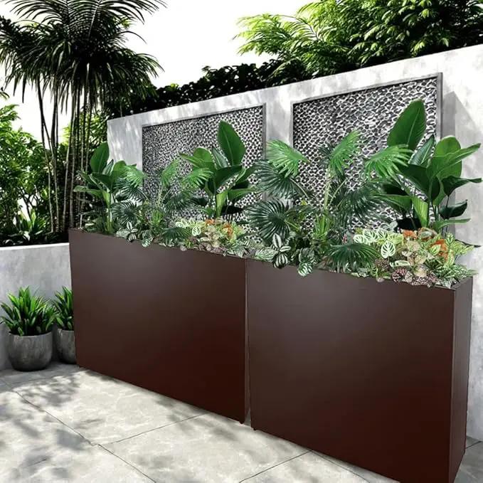 Metal Tall Long Planter Box Large Rectangular Planter Flower Pot with Drainage Holes for Indoor Outdoor Deck Porch Garden Home Patio Front Door (Espresso, S) by GreenHaven Gardens