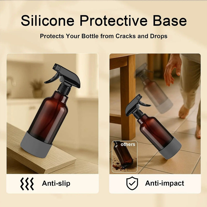 Glass Spray Bottles with Silicone Sleeve 16.9oz 2 Pack Empty Spray Bottle for Hair Mist/Stream Spraying for Cleaning Solutions, Plants, Essential Oils (Brown-grey&white) by GreenHaven Gardens
