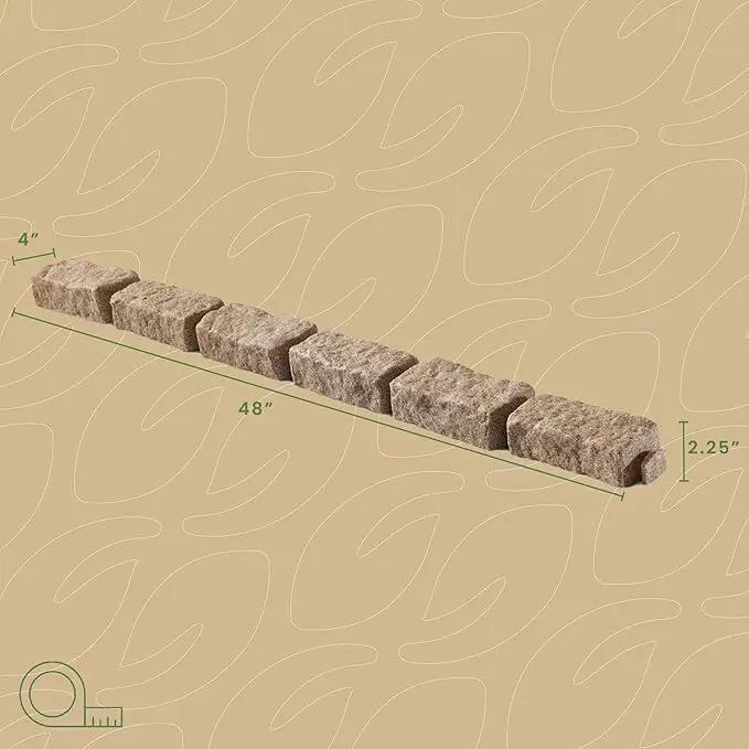 Beuta Landscape Edging | Garden Edging Border | Faux Stone Bricks for Lawn edging, Flower beds, Pathways & Yard Edging– 4 Packs | Each Section Has 6 Bricks 48"L x 4"W x 2.25"H | 12 Spikes |Sandstone by GreenHaven Gardens