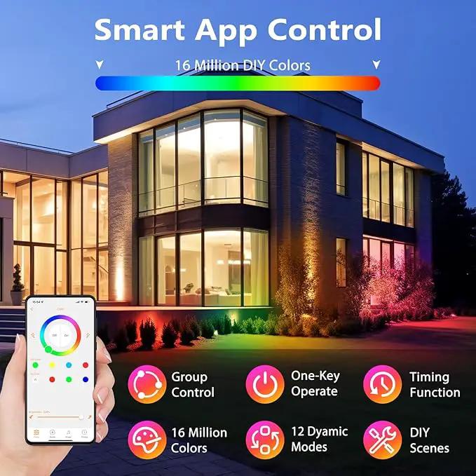 Spotlight Outdoor Control with Smart APP, 2 Pack 15W RGBW Landscape Lighting, Dimmable Color Changing IP67 Waterproof Spot Light Warm Flood Light for House Pathway Garden Yard Tree by GreenHaven Gardens