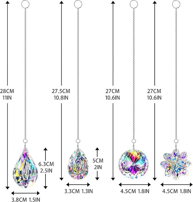 HDCRYSTALGIFTS 4pcs Crystal Suncatchers for Window Hanging Sun Catchers Indoor Rainbow Maker Crystals for Home Garden Decor Lamp Chandelier Lamp Prisms by GreenHaven Gardens