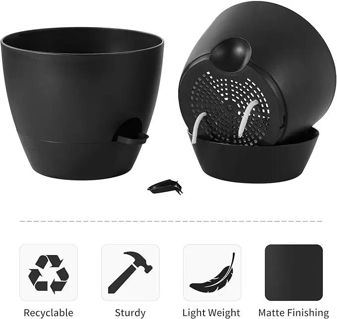 FaithLand 3-Pack Large Planter Pots, 12 10 9 Inch Self Watering Flower Pots for Indoor Outdoor Garden Plants, Black by GreenHaven Gardens