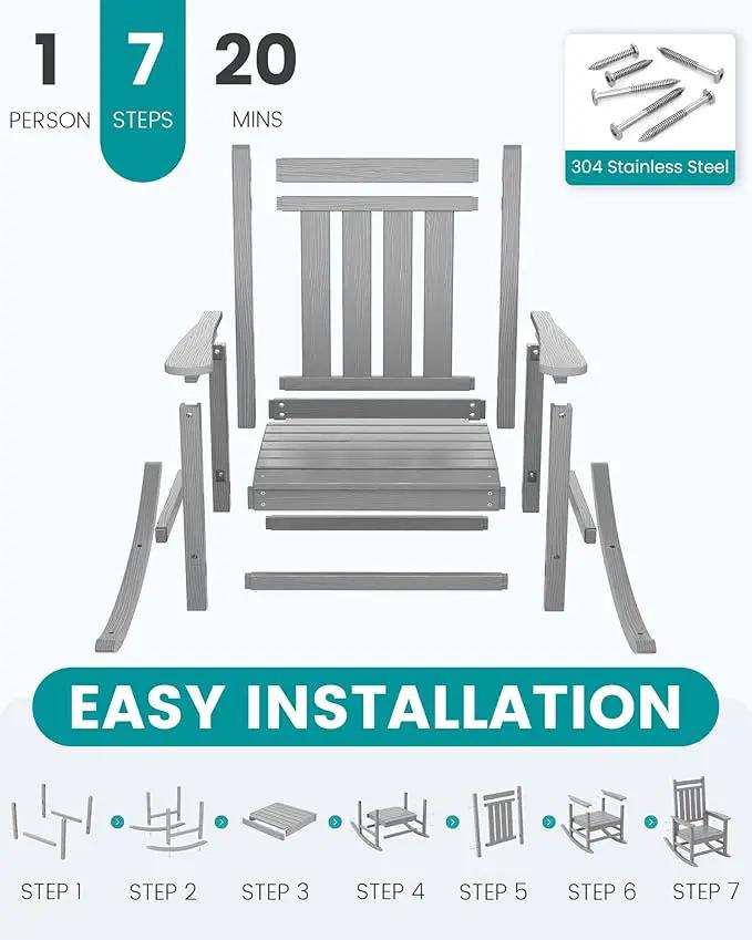 SERWALL Oversized Outdoor Rocking Chair Set of 4, HDPE Rocker for Adults, Patio Rocking Chairs for Porch, Sliver Gray by GreenHaven Gardens