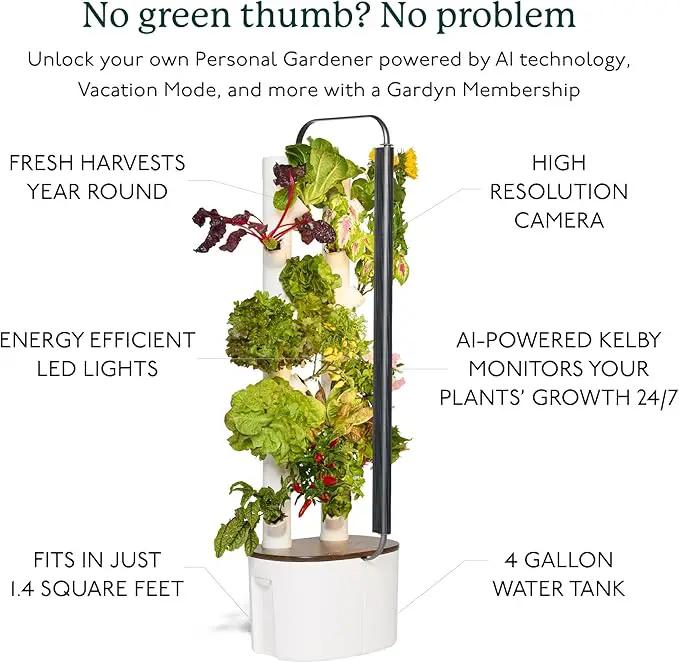 Gardyn Studio Hydroponics Growing System Kit & Vertical Indoor Garden Planter | Smart Herb Garden | Includes 16 Non-GMO Indoor Plants, Herbs, Vegetables & LED Grow Light for Your Home Gardening System by GreenHaven Gardens