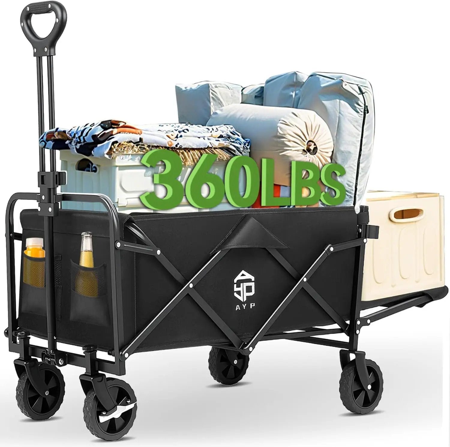 AYP Collapsible Wagon Cart Foldable with Wheels, Beach Wagon with Extended Tailgate & Brake, Heavy Duty Rolling Carts for Garden, Grocery Shopping, Camping, Outdoor Sports, Yard Work, Fishing by GreenHaven Gardens