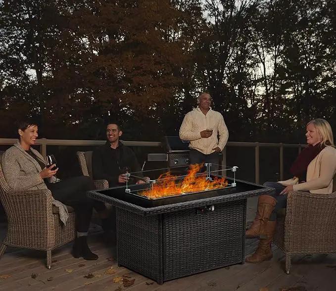 Propane Fire Pit Table,44 Inch 55000 BTU Outdoor Gas Fire Pit Rectangular with Glass Wind Guard for Outside Patio Deck (Brown-Glass Top) by GreenHaven Gardens