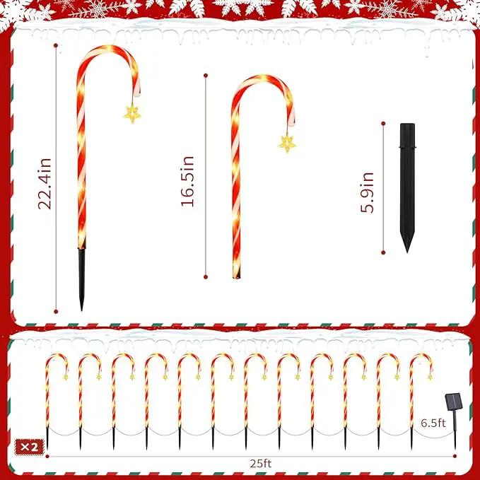 22" Candy Cane Lights Outdoor Pathway 2PK 24 PCS Candy Cane Christmas Decorations 8 Modes Solar Candy Cane Lights with Star Total 25FT Christmas Pathway Lights Outdoor for Xmas Yard Garden Walkway by GreenHaven Gardens