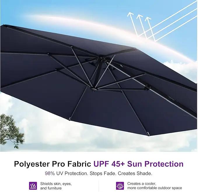 PURPLE LEAF 10 Feet Patio Umbrella With Base Outdoor Cantilever Round Aluminum Offset With 360-Degree Rotation for Deck Garden Pool Navy Blue by GreenHaven Gardens