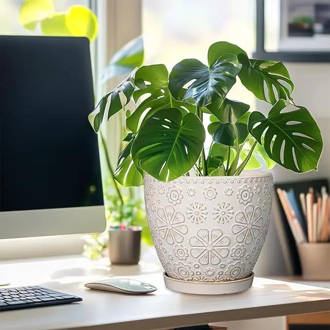 Ceramic Planter 8 Inch Plant Pot with Drainage Hole and Saucer Ceramic Pots for Indoor Plants Outdoor Large Flower Pot for Home Decor White by GreenHaven Gardens
