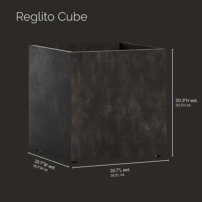 Reglito Cube Planter - 19.7 in x 19.7 in x 20.3 in - Brown Stone by GreenHaven Gardens