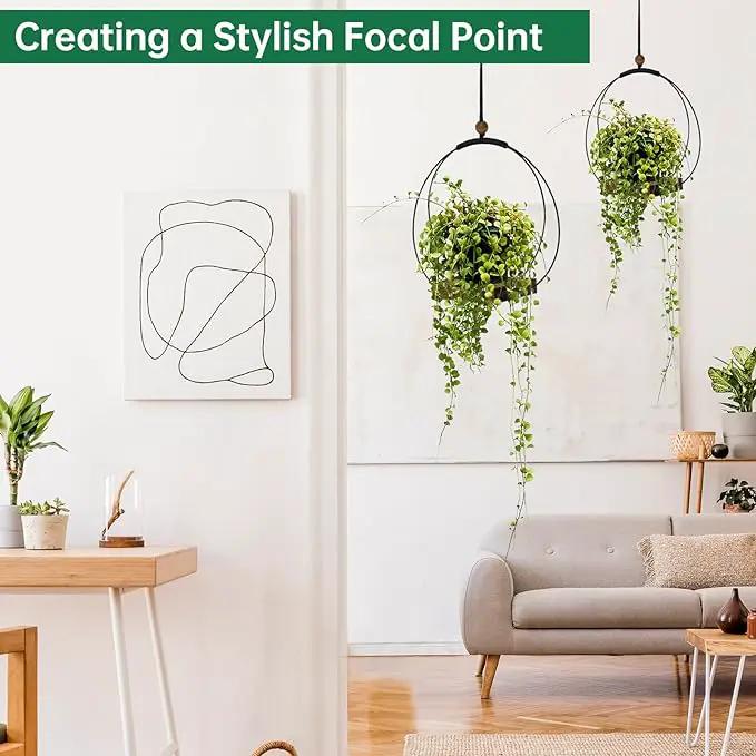Hanging Planters for Indoor Plants, Black Plant Hanger Indoor with Sturdy Wood Base, Modern Boho Macrame Plant Hanger, Hanging Wall Ceiling Window Home Decor (Plants/Pots Not Included) by GreenHaven Gardens