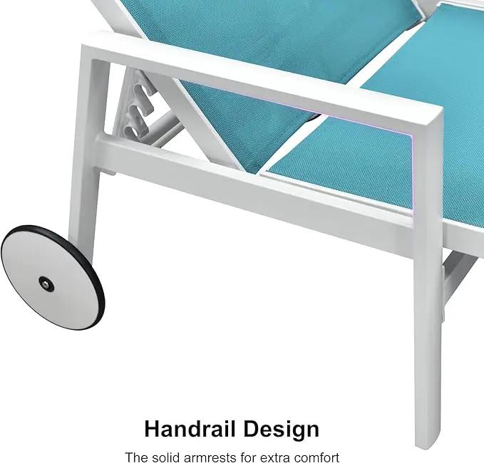 PURPLE LEAF Outdoor Lounge Chairs Set of 4 White Aluminum Chaise Lounge Chair Outdoor with Wheels and Armrest for Patio Deck Pool Side Table Include, Turquoise by GreenHaven Gardens