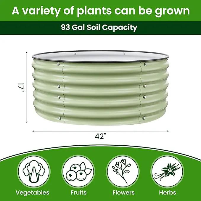 Round Raised Garden Bed Kit, 3.5x3.5x1.4Ft Outdoor Zinc-Aluminum-Magnesium Metal Flower Beds Stainless Steel Patio Ground Planter for Planting Vegetables (Light Green) by GreenHaven Gardens