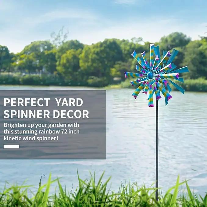 Decoroca Wind Spinners Outdoor Metal Large - 72in 360 Degrees Rainbow Wind Spinner for Outdoor Yard, Patio, Lawn & Garden Sculptures - Rare Square Fan Blade Design - Used to Adjust Mood in Garden by GreenHaven Gardens