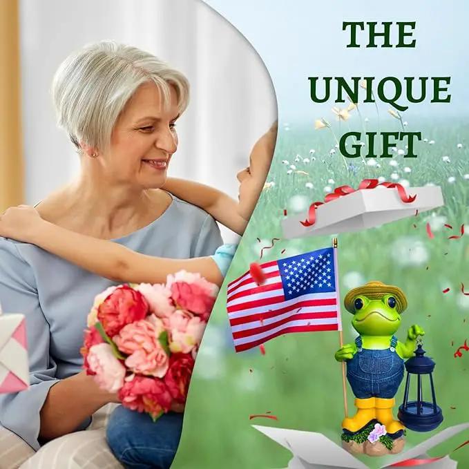 Garden Statues Frog with Solar Lantern, Outdoor Frog Figurine Decorations for Patio Yard Lawn Ornaments, Gifts for Mom/Grandma Birthday Housewarming by GreenHaven Gardens