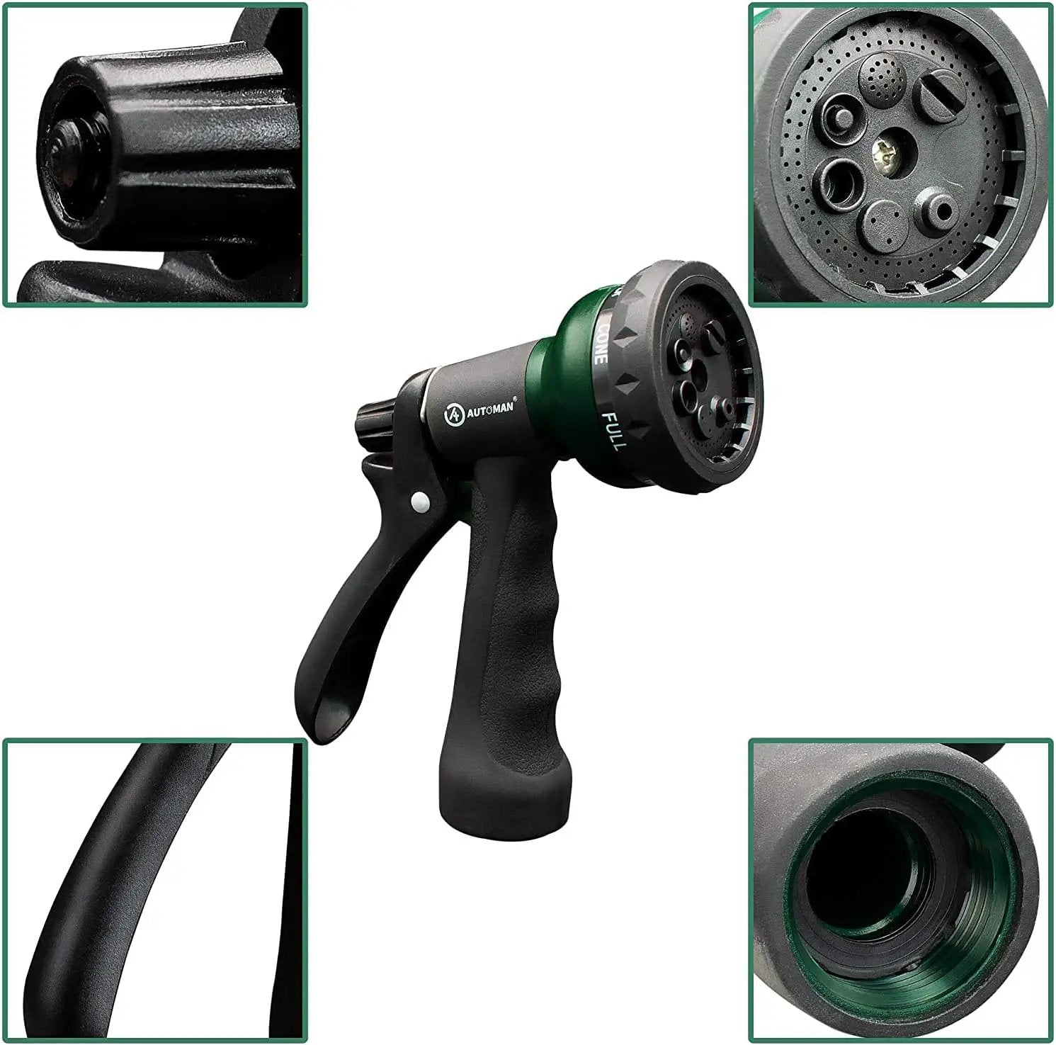 AUTOMAN Garden Hose Nozzle 2PK, ABS Water Spray Nozzle with 7 Adjustable Patterns, Slip Resistant for Watering Plants, Lawn, Garden, Washing Cars, Cleaning, Showering Pets & Outdoor Fun by GreenHaven Gardens