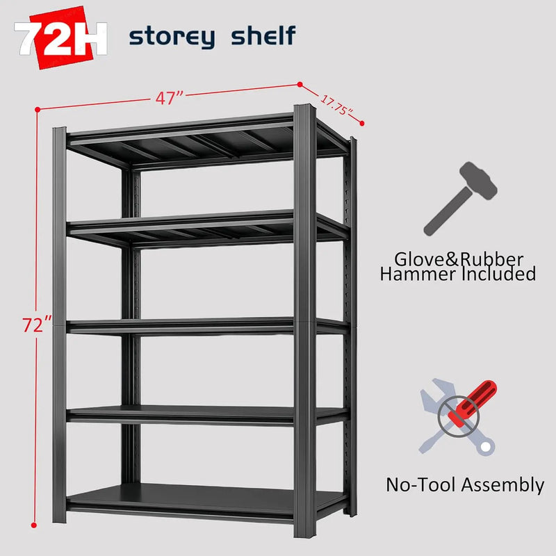5-Tier 47" W x 17.75" D x 72" H Garage Shelving 3000LBS Storage Shelves Heavy Duty Metal Shelf Unit Adjustable Basement Industrial Storage Racks by GreenHaven Gardens