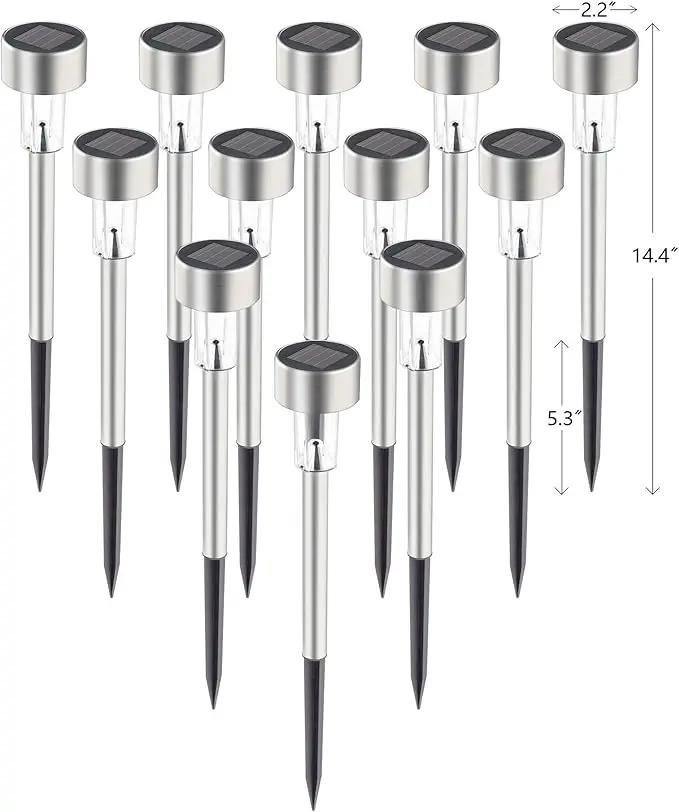 GIGALUMI Solar Pathway Lights 12 Pack, Stainless Steel IP44 Waterproof Auto On/Off Outdoor LED Solar Landscape Lights for Garden, Yard, Patio, Path and Walkway. (Warm White) by GreenHaven Gardens