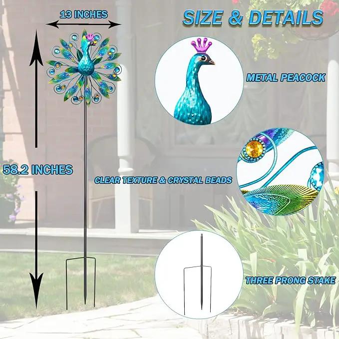 Outdoor Wind Spinner 58" Metal Peacock Wind Spinner Double Peacock Wind Sculpture for Garden Yard Patio Decoration by GreenHaven Gardens