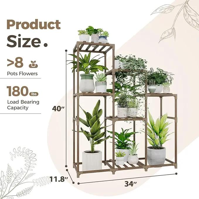Bamworld Tall Plant Stand Indoor Wood Plant Shelf Outdoor Tiered Plant Rack for Multiple Plants 5 Tiers 7 Pots Ladder Plant Holder Plant Table for Plant Pots Gardening Gifts by GreenHaven Gardens