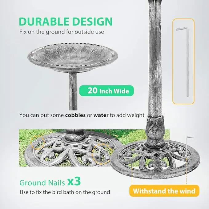 VIVOHOME 28 Inch Height Polyresin Lightweight Antique Outdoor Garden Bird Bath Gray by GreenHaven Gardens