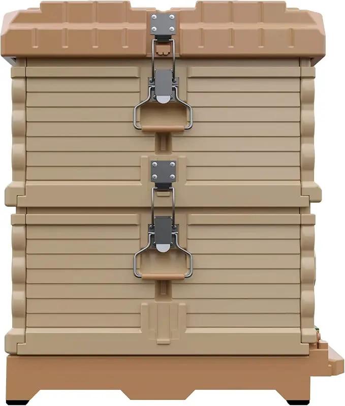 Ergo Insulated 10 Frame Bee Hive Set [NO Frames Included] (Double Deep, Tan Body Yellow Entrance) by GreenHaven Gardens