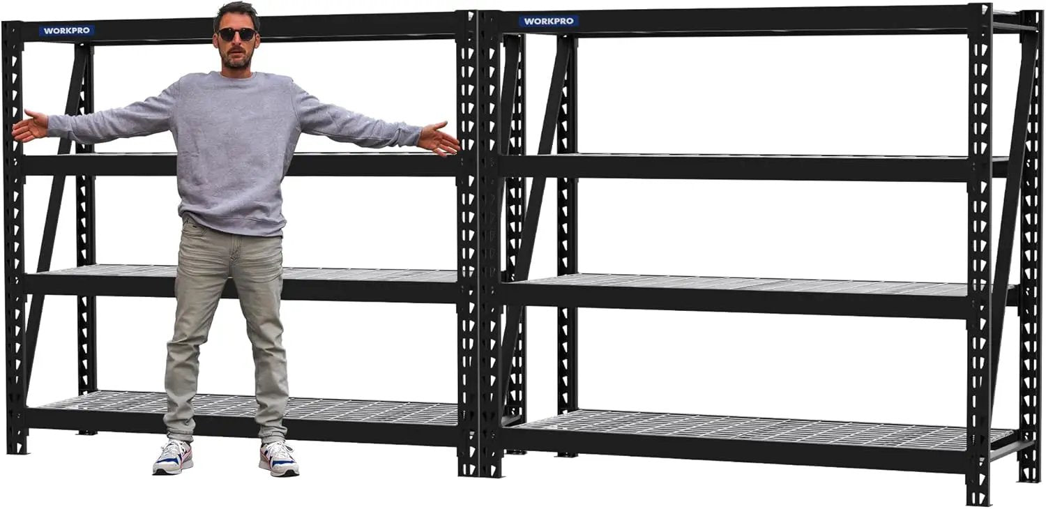WORKPRO 68" Ultra Wide 4-Tier Metal Garage Shelving Unit, 68"W x 24"D x 65"H, 7200 LBS Capacity, Heavy Duty Storage Utility Rack, Industrial Adjustable Shelves for Shop Warehouse Basement, Pack of 2 by GreenHaven Gardens