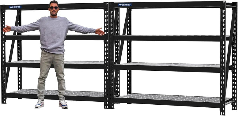 WORKPRO 68" Ultra Wide 4-Tier Metal Garage Shelving Unit, 68"W x 24"D x 65"H, 7200 LBS Capacity, Heavy Duty Storage Utility Rack, Industrial Adjustable Shelves for Shop Warehouse Basement, Pack of 2 by GreenHaven Gardens