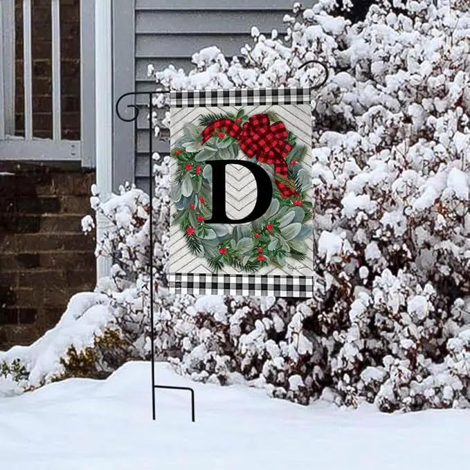 Briarwood Lane Winter Wreath Monogram Letter D Garden Flag by GreenHaven Gardens