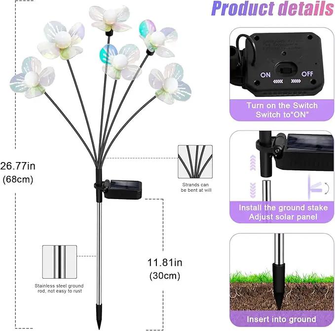 Solar Garden Lights Outdoor, NBQQ New Upgraded 4-Pack Firefly Solar Lights with Iridescent Petals & Warm White Glow - Waterproof Wind-Swaying Decor for Yard, Patio by GreenHaven Gardens