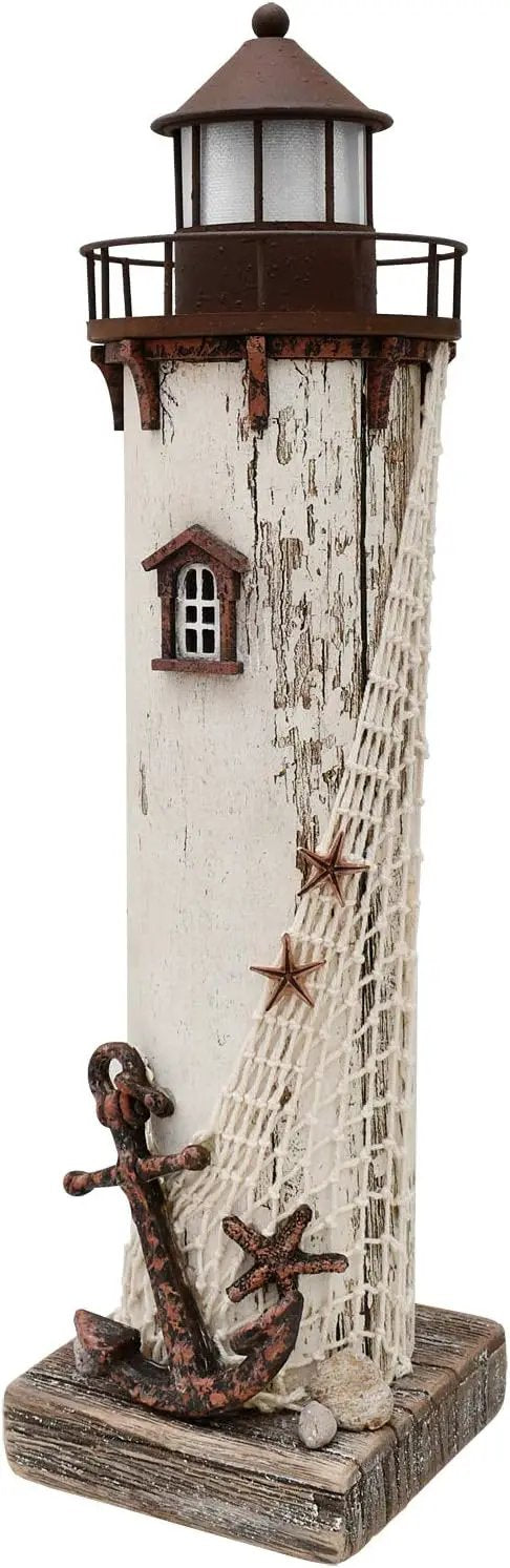 Wooden Lighthouse Decor with Light, Decorative Nautical Lighthouse Nightlight Rustic Ocean Sea Beach Themed Lighthouse Decoration by GreenHaven Gardens
