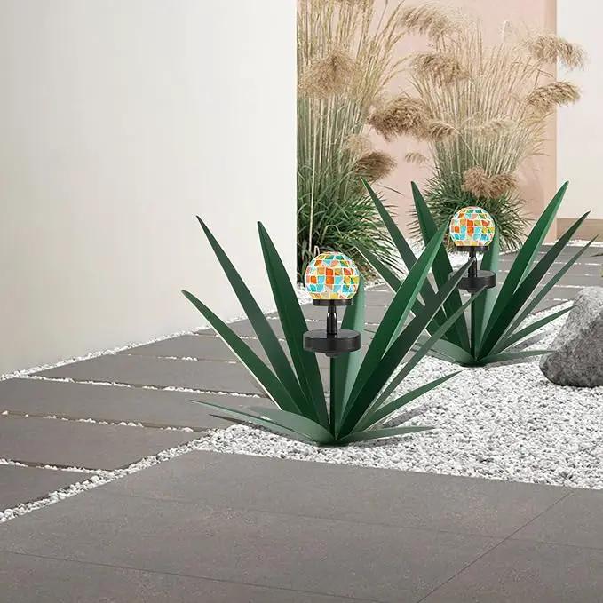 Enlarge Metal Plants Tequila Rustic Sculpture, Outdoor Patio Yard, Home Decor Hand Painted Agave Garden Statue, Outdoor Lawn Ornaments Yard Stakes for Mom Gift (2 Solar Green) by GreenHaven Gardens