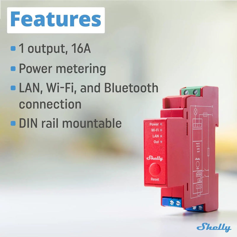 Shelly Pro 1PM | Wi-Fi & LAN, 1-Channel Smart Relay Switch with Power Metering | Home & Facility Automation | Compatible with Alexa & Google | iOS Android App | Remote Appliances Control by GreenHaven Gardens