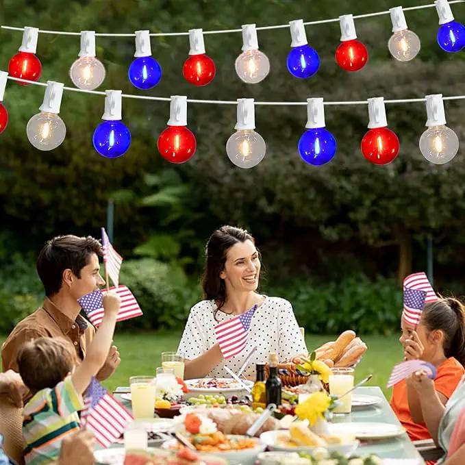 27.8Ft G40 Red White and Blue Lights String with 28 Shatterproof LED Globe Bulbs, for Memorial Day 4th of July Decorations Outdoor & Patriotic Decorations Lights for Home Party Patio Gazebo, 0.6W by GreenHaven Gardens