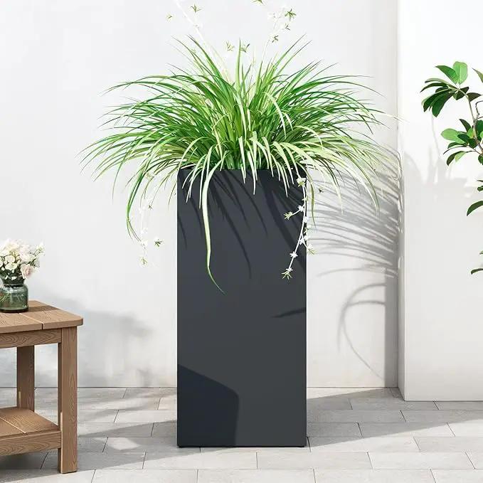 Stoog 30" Tall Planters for Outdoor Plants, All-Weather Metal Planter Boxes Set of 4, with Removable Insert Shelf, Modern Design, Indoor/Outdoor Use, Black by GreenHaven Gardens
