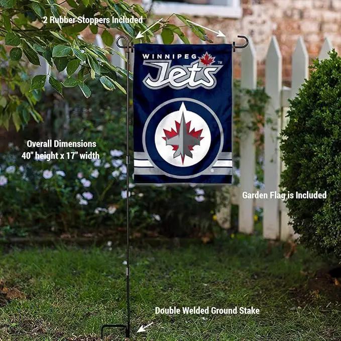Winnipeg Jets Garden Flag with Pole Stand Holder by GreenHaven Gardens