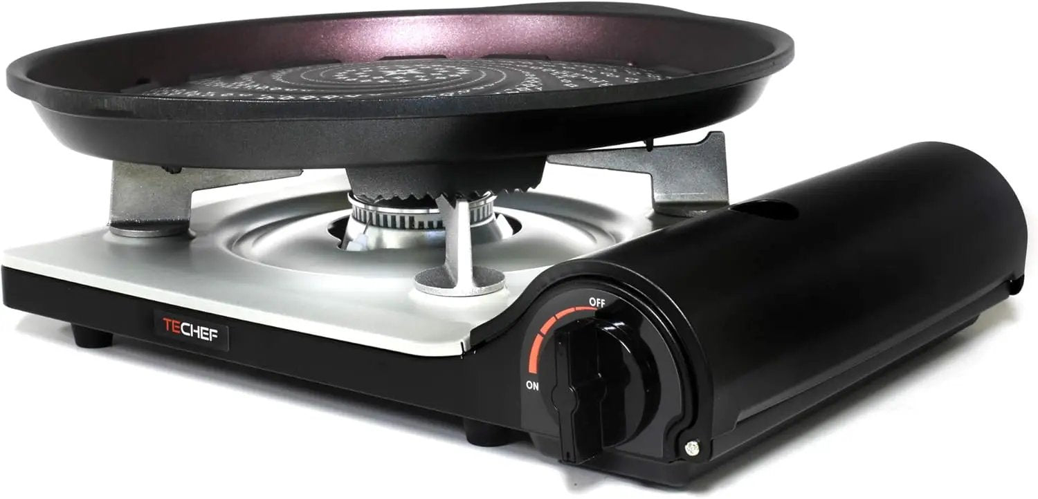 TECHEF - Stovetop Korean BBQ Non-Stick Grill Pan with Agni Portable Gas Stove Burner, Made in Korea (Grill Pan w Stove) by GreenHaven Gardens