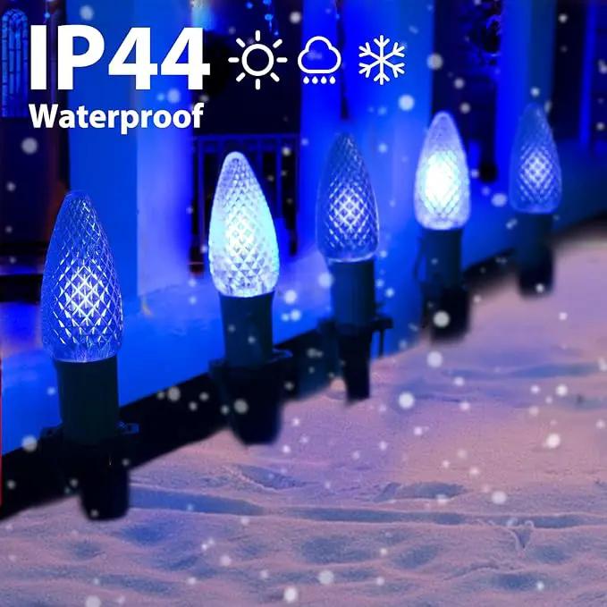 Christmas Pathway Lights Outdoor, 2 Pack 26 Ft 20 LED C9 Strawberry String Lights with Stakes, Connectable Waterproof Outside Christmas Lights Marker for Path, Lane, Patio Decor, Blue & Pure White by GreenHaven Gardens
