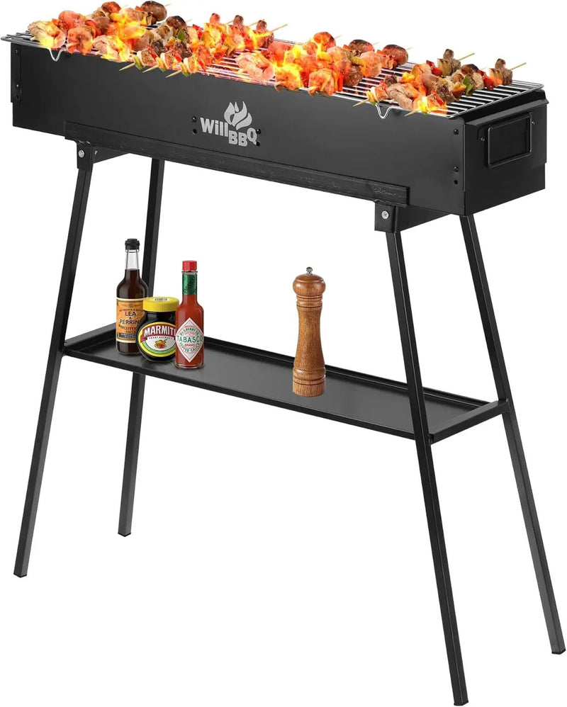 Charcoal Grills Commercial Quality Portable Multiple Size Hibachi BBQ Lamb Skewer Folded Camping Barbecue Grill for Backyard Party Picnic Travel Outdoor Cooking Use(31.6x7.1x5.1 inch),BLACK by GreenHaven Gardens