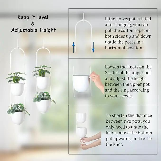 Hanging Planters 2 Tiers Metal Plant Hangers for Indoor Outdoor Plants Wall Ceiling Hanging Flower Pot Basket Holders Kitchen Room Decor(White) by GreenHaven Gardens