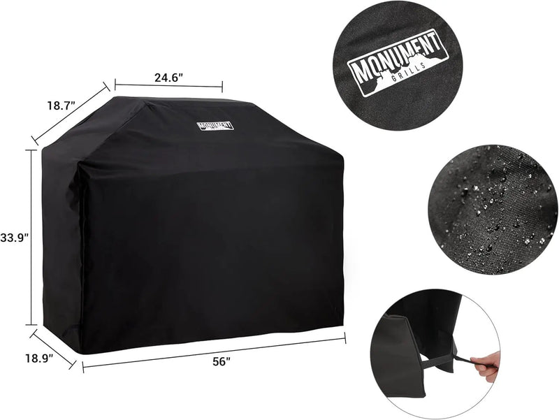 Monument Grills 4-Burner Liquid Propane Gas Grill, Silver Stainless Steel Grill Patio Garden Barbecue Grill with Clearview® Lid and One Foldable Shelf, Mesa400MF with BBQ Cover by GreenHaven Gardens