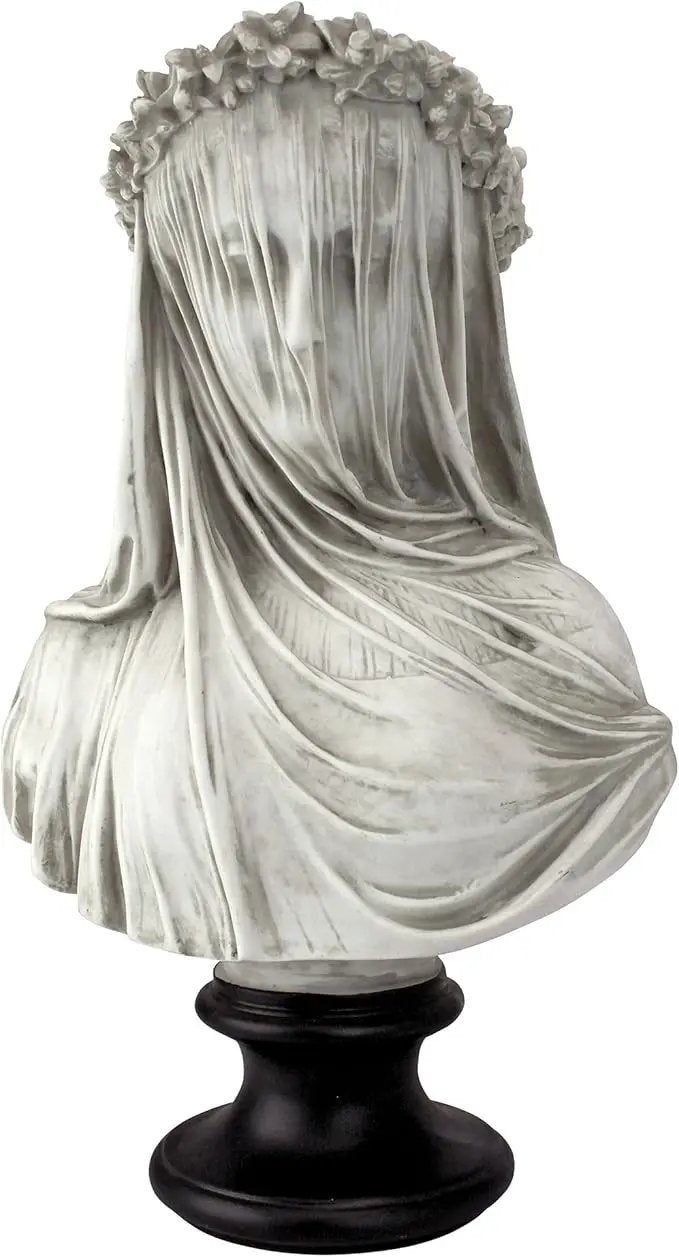 Design Toscano Veiled Maiden Indoor Bust Statue, 9 Inch Wide, 14 Inch Tall, Cast Stone Resin, Antiqued White Finish with a Black Painted Base by GreenHaven Gardens