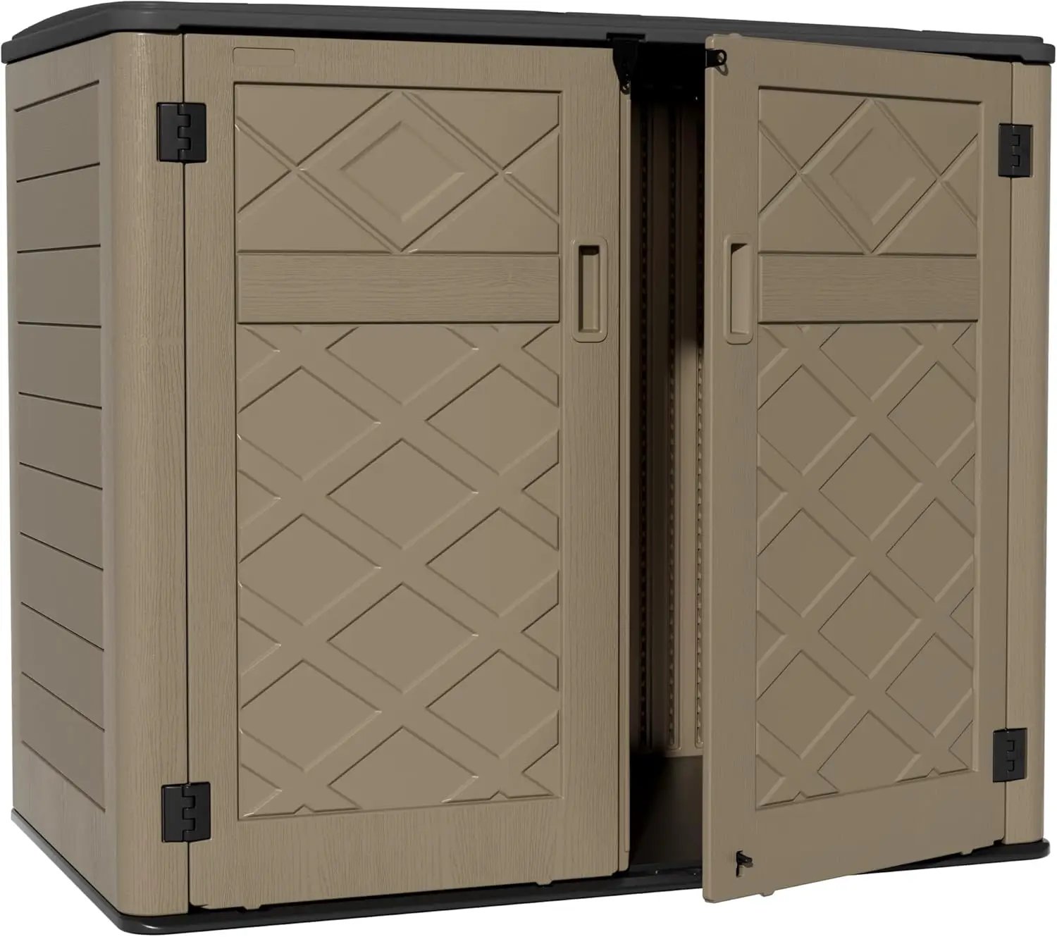 ZZM Large Outdoor Storage Shed, 48 Cu Ft Resin Versatile Storage Cabinet for Patio Accessories, Trash Cans & Garden Tools, Durable Horizontal Storage Box with Lockable Lid (Coffee) by GreenHaven Gardens