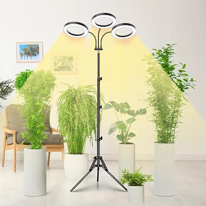 LORDEM Grow Light for Indoor Plants, Tri-Head Plant Light for Plants Growing, Full Spectrum Growth Lamp with Auto Timer for 4/8/12H, 4 Dimmable Levels, 216 LEDs, Height Adjustable Stand 24.4"- 67" by GreenHaven Gardens