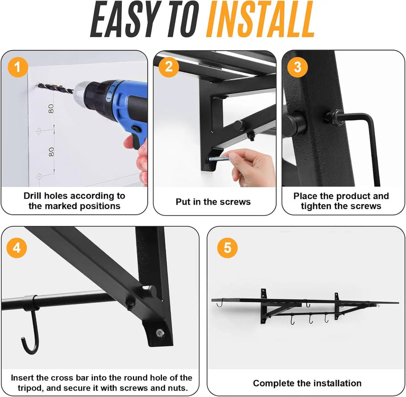 2-Pack 1X4 FT Garage Shelving Wall Mounted Holds Up to 800 Lbs Heavy Duty Wall Shelf, Black Metal Floating Adjustable Wall System Shelves for Garage Storage, Shed by GreenHaven Gardens