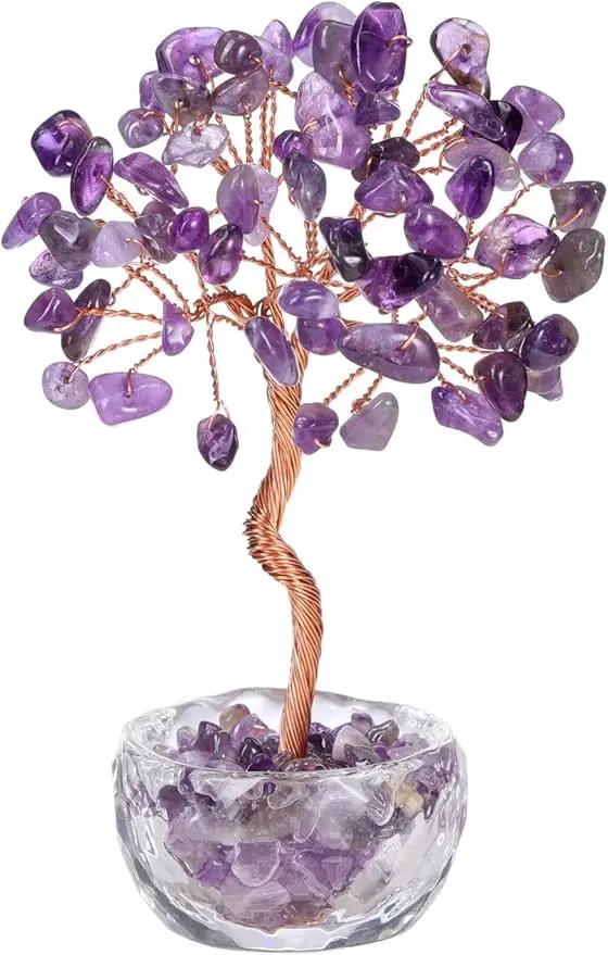 Jovivi Small Amethyst Crystals Tree, Natural Crystal Healing Stones Tree Glass Bowl Base Gemstone Money Trees Feng Shui Good Luck Home Desk Decor by GreenHaven Gardens