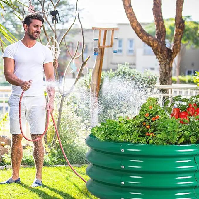 FORTUNO 2 Pcs 2 Ft Round Raised Garden Bed Box Galvanized Metal Outdoor High Flower Bed Steel Patio Ground Planter for Planting Vegetables and Herbs, Green by GreenHaven Gardens